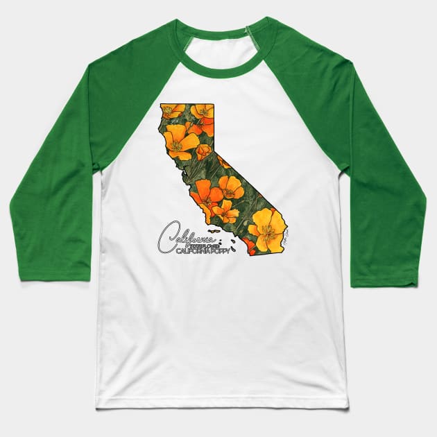 California State Poppies Baseball T-Shirt by Heather Dorsch Creations